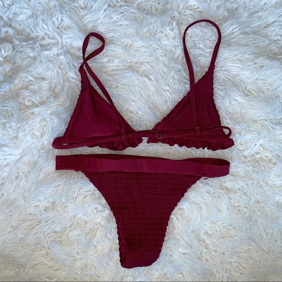 Magenta Ruffles Bralette Smocked Bathing Suit -S - Picture 4 of 6